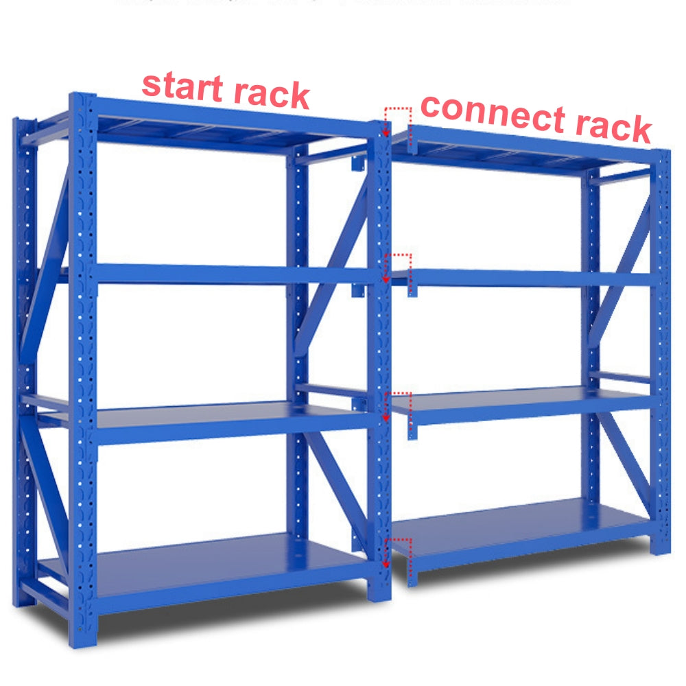 Sturdy and Adjustable 4-Layer Solid Steel Decking with 250/500KG Load Capacity per Layer - Heavy Duty Storage Rack for Various Settings Like Garage, Warehouse and Supermarket Storage – Powder Coated Metal Storage Shelf Rack (L2000 x W600 x H2000mm)