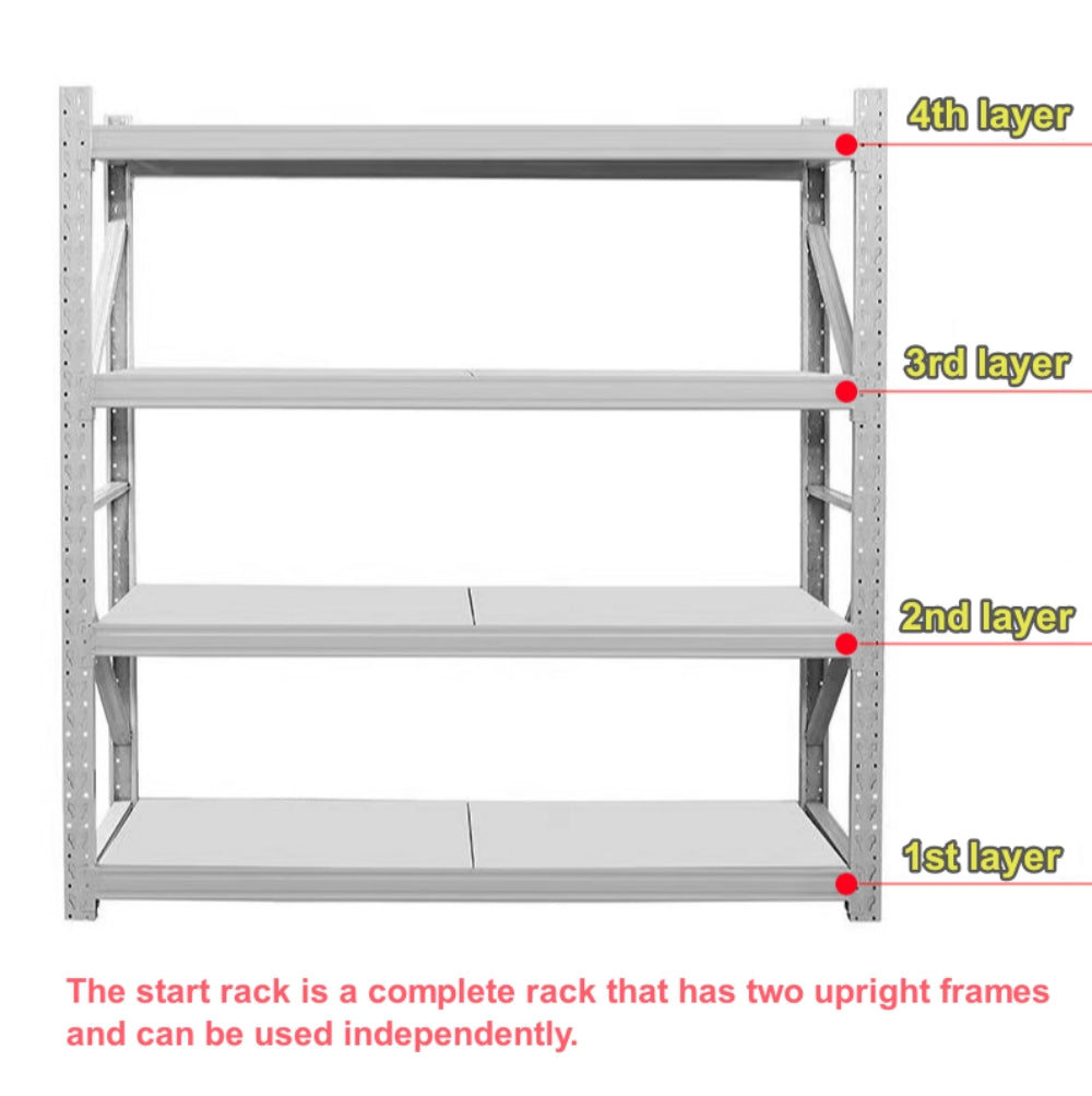 Sturdy and Adjustable 4-Layer Solid Steel Decking with 250/500KG Load Capacity per Layer - Heavy Duty Storage Rack for Various Settings Like Garage, Warehouse and Supermarket Storage – Powder Coated Metal Storage Shelf Rack (L2000 x W600 x H2000mm)