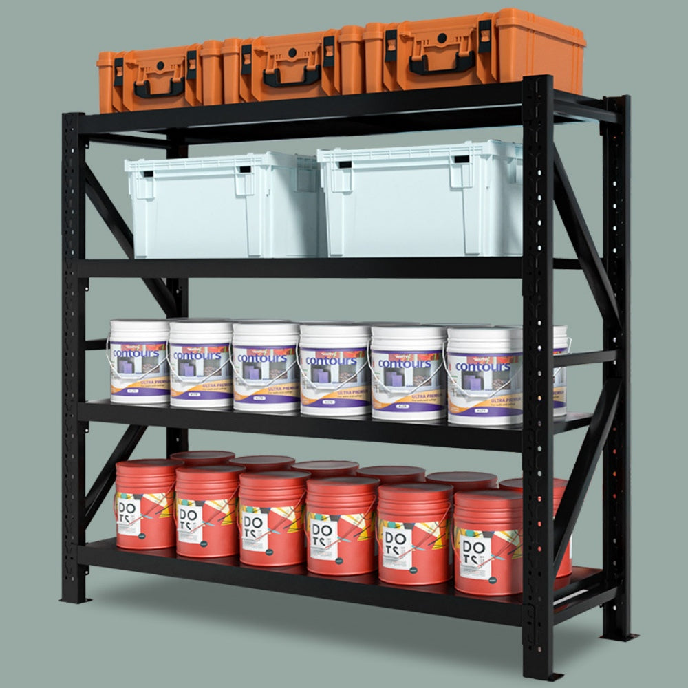 Sturdy and Adjustable 4-Layer Solid Steel Decking with 250/500KG Load Capacity per Layer - Heavy Duty Storage Rack for Various Settings Like Garage, Warehouse and Supermarket Storage – Powder Coated Metal Storage Shelf Rack (L2000 x W600 x H2000mm)