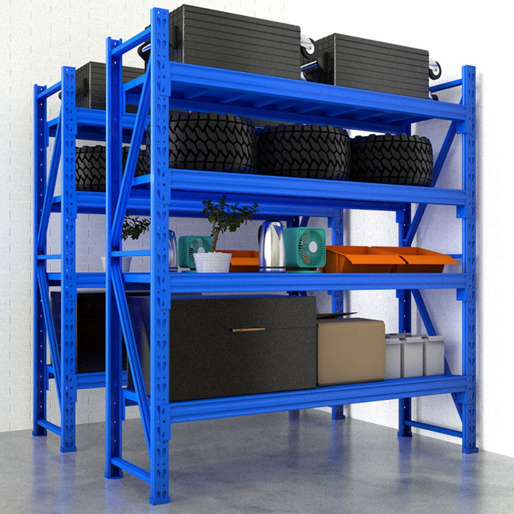 Sturdy and Adjustable 4-Layer Solid Steel Decking with 250/500KG Load Capacity per Layer - Heavy Duty Storage Rack for Various Settings Like Garage, Warehouse and Supermarket Storage – Powder Coated Metal Storage Shelf Rack (L2000 x W600 x H2000mm)