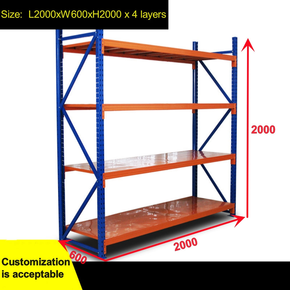 Maximize Your Storage Space with our 4-Layer Adjustable Long Span Shelving - Versatile, Selective, and Dynamic Storage Solutions for Garage, Warehouse and Factory – Powder Coated Heavy Duty Storage Rack (L2000 x W600 x H2000mm)