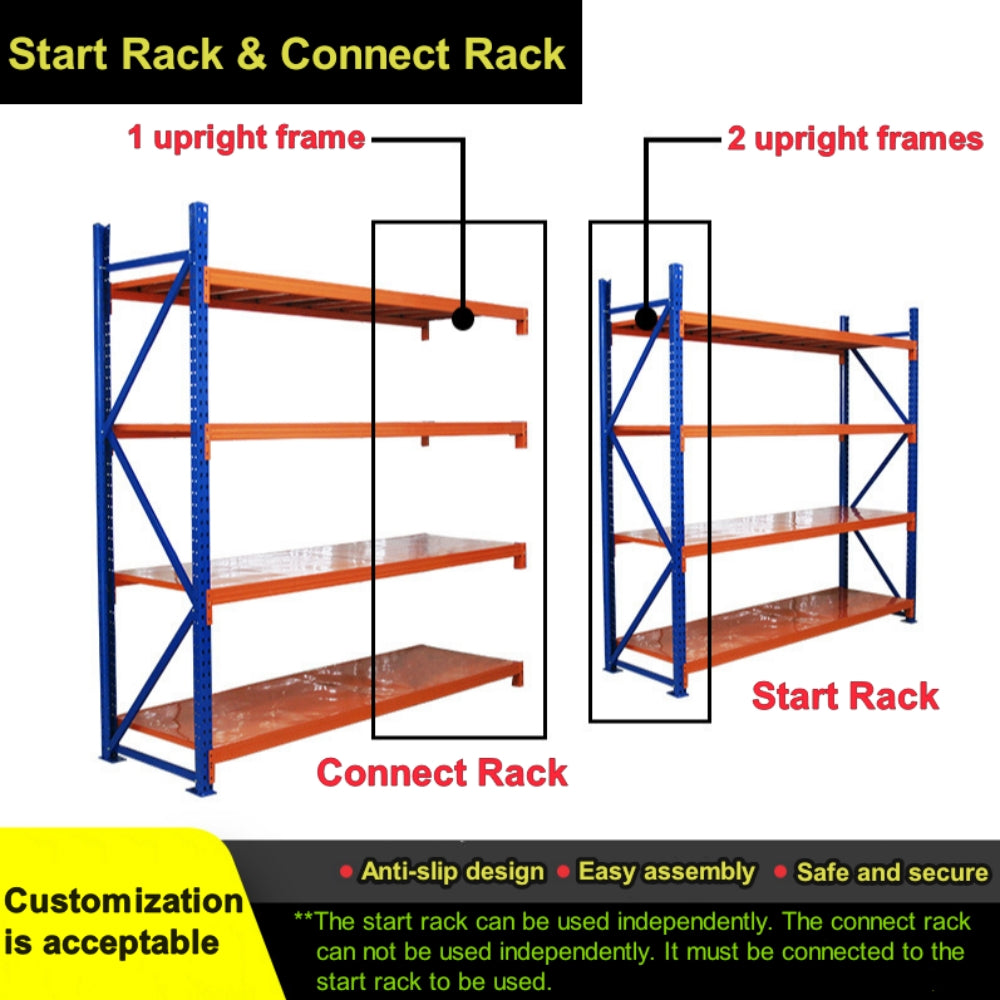 Maximize Your Storage Space with our 4-Layer Adjustable Long Span Shelving - Versatile, Selective, and Dynamic Storage Solutions for Garage, Warehouse and Factory – Powder Coated Heavy Duty Storage Rack (L2000 x W600 x H2000mm)