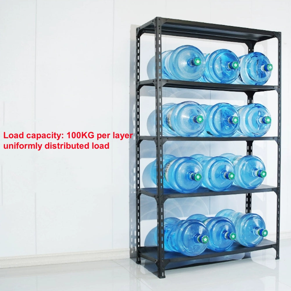 Adjustable 5-Layer Solid Steel Decking with 100KG Load Capacity per Layer - Light Duty Storage Rack for Garage, Home, Warehouse and Supermarket Storage – Powder Coated Metal Storage Shelf Rack (L1000/1200 x W400/500 x H1800mm)